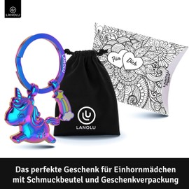 LANOLU Unicorn Keyring, Unicorn Gift for Girls, Unicorn Pendant with Rainbow Key Ring, Horse with Horn, Lucky Charm, Unicorn Gifts for Women, Metal 3D Figure, rainbow