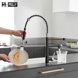 Fapully Kitchen Sink Faucet,Pull Down Kitchen Faucet,Black and Chrome Kitchen Faucet with Sprayer,Single Handle Single Hole for Kitchen Sinks