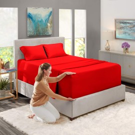 Nestl Full Size Sheet Set, 4 Piece Extra Deep Pocket (18-24 inches), Microfiber, Hotel Luxury, Soft, Breathable, Wrinkle-Free, Easy to Care, Red