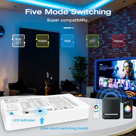 GLEDOPTO ZigBee 3.0 DC5-24V Mini 5 in 1 RGBCCT RGBW RGB CCT Dimmer LED Strip Light Control 6A Max for PWM Dimming LED Strip Compatible with Homey Conbee Tuya Smart Life App Control (Hub Required)