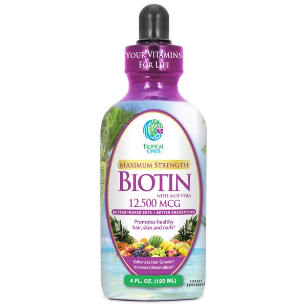 Tropical Oasis Maximum Strength Liquid Biotin Drops w/ 12,500 MCG