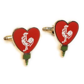 I HEART SRIRACHA Hot Chili Sauce Love Bottle Suit Wedding TIE BAR CLIP CUFFLINKS SET
