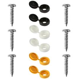 12 Pcs 304 Stainless Steel car number plate screws and caps, License Plate Screw Caps Car License Plate Fixing Devices,number plate screws and caps,Black, White and Yellow (2 Each Color)