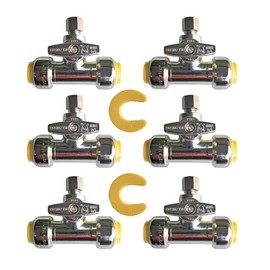 HQMPC Angle Valve 1/2" Ptc x 1/2" Ptc x 1/4" Compression, 1/4 Turn Push Fit Water Valve Shut Off Fitting with Disconnect Clip, Push-to-Connect, PEX, Copper, CPVC, No Lead Brass