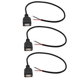 EAHOSUCC 22AWG 3PCS 0.3M/1FT USB A Female Connector Pigtail，5V 3A USB 2.0 Female Plug 2Pin Bare Wire Pigtail Cable Extension Power Cable for Repair, Replacement, DIY