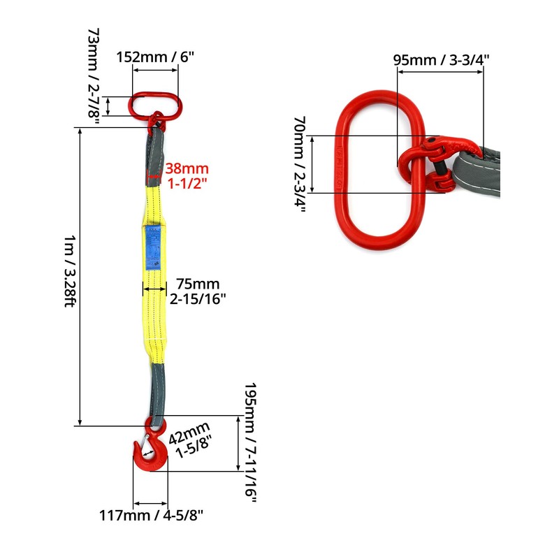 QWORK Lifting Slings Web Sling, 3.3 Ft Heavy Duty Single