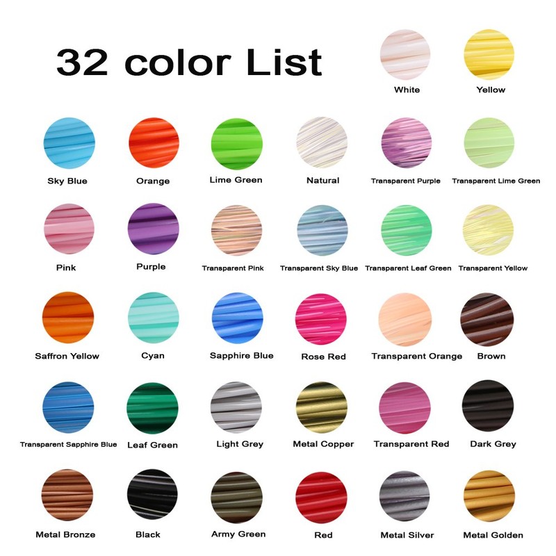 MIKA3D 32 Colors 3D Pen PLA Filament Refills, Each Color