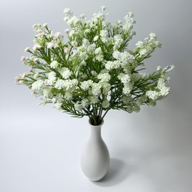 6Pcs Artificial Babys Breath Flowers Real Touch Silk Gypsophila Bouquet for Wedding Party Home Garden Decoration (White)