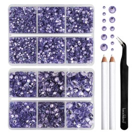 BEADSLAND Hotfix Rhinestones, 6080PCS Violet Rhinestones for Clothes Crafts Mixed 6 Sizes with Wax Pencil and Tweezers Kit, SS6-SS30, Violet