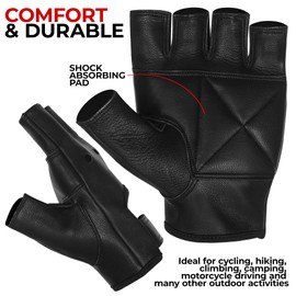 MARIB LEATHER HALF FINGER CYCLING WHEELCHAIR GYM BUS DRIVING WEIGHT LIFTING GLOVE (Black, XLarge)