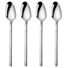 MIUPOO Stainless Steel Dinner Spoons Set,Long Handle Table Soup Spoon Set,Asian Korean Spoons with Long Handles,Thick Heavy Weight Silverware,8.5Inches,4 Pieces,Silver