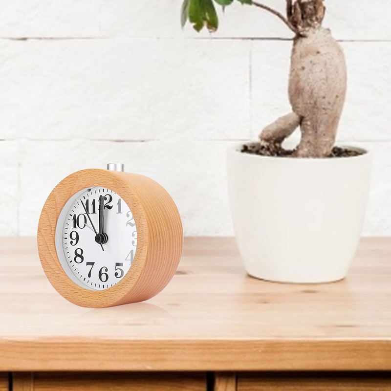 Beech Wooden Mute Silent Alarm Clock No Ticking for Home