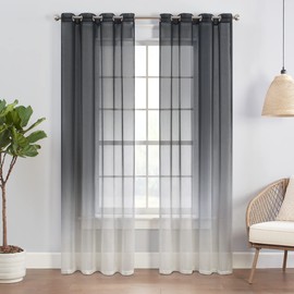ECLIPSE Ines Printed Ombre Textured Light Filtering Grommet Window Curtains for Bedroom (2 Panels), 52 in x 84 in, Charcoal