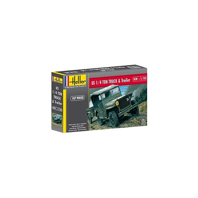 Heller 81105 Modellbausatz Jeep Willis & Trailer