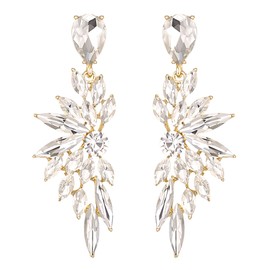 BriLove Bridal Wedding Earrings for Brides Bridesmaid, Crystal Teardrop Marquise Cluster Bling Rhinestone Dangle for Women Clear Gold-Tone