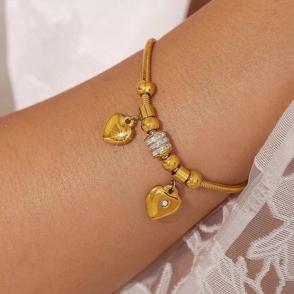 Unbranded/Generic Woman 18K Gold Plated Heart Beaded CZ Cuff Bracelet