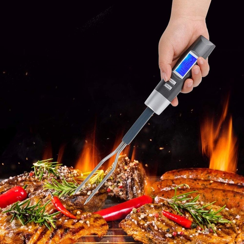 BBQ Fork with Built-in Meat Thermometer - Digital Meat Thermometer