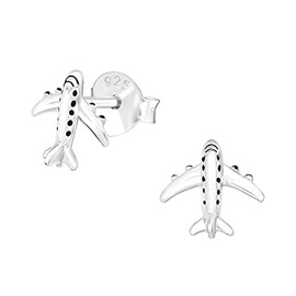 925 Sterling Silver Airplane Jet Stud Earrings