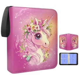 Pink Trading Card Binder, 4 Pockets 400 Cards Holder with 50 Removable Sleeves Card Book Card Organizer for Game Cards, Sports Cards Album Gifts for Card Collectors