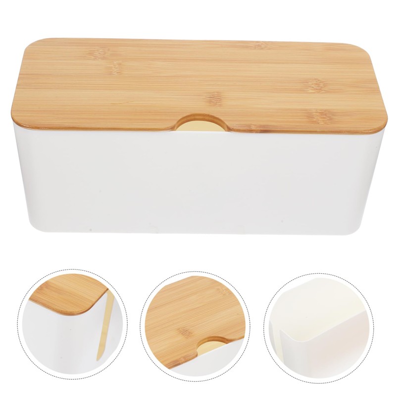 KOMBIUDA Bamboo Cord Organizer Box with Lid Capacity Cable Management