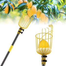 Fruit Picker Mango Picker, 66 Inch Long Heavy Duty Fruit Picker Tool with Fruit Basket, Adjustable Splicing Extension Apple Picking Grabber with Poles and Basket