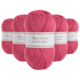 Utopia Crafts Super Aran Knitting and Crochet Yarn 5X 100g (5, Petal Pink)