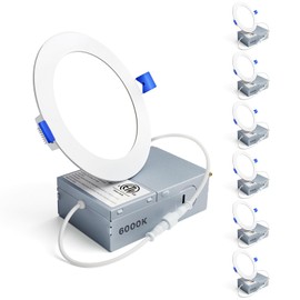 Ensenior 6 Pack 4 Inch LED Recessed Light, Dimmable, 6000K Clear White, 750LM High Brightness, 9W 120V, Damp Rated, Ultra-Thin Canless Wafer Ceiling Light - ETL & FCC & IC