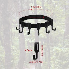 TOYMIS Treestand Strap Hangers, Black Treestand Strap Multi-Hook Hangers Hunting Gear Tree Holder Tree Hangers for Hunting Equipment Hanging (1 Strap with 6 Hooks)