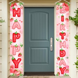 Avezano Berry First Birthday Banner Strawberry Shortcake Porch Banner Strawberry Birthday Decorations for Girls Indoor Outdoor