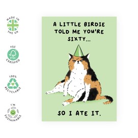 Central 23 60th Birthday Card For Women - Funny Cat Birthday Cards For Dad - For Grandpa Grandma - Mum Birthday Card Age Sixty - Comes With Fun Stickers - Made In The UK