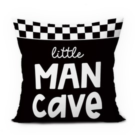 ETVISO Boys Car Room Decor, Little Man Cave Pillow Cover 18x18, Trendy Black and White Checkerboard Decorative Throw Pillow Case for Boys Bedroom Playroom Nursery