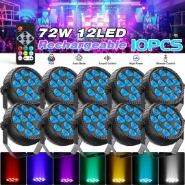 U`King Rechargeable RGBW 12LED Par Light DMX Stage Lighting for DJ Disco Beam Party BAR - 10X Rechargeable Par Can