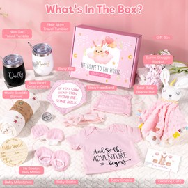 Baby Gift Set, Baby Girl Gifts, New Mom Gifts for Women, New Parents Gifts for Couples w/New Mom and Dad Tumbler Newborn Essentials for Gender Reveal, Baby Shower Pregnancy Gifts for First Time Moms