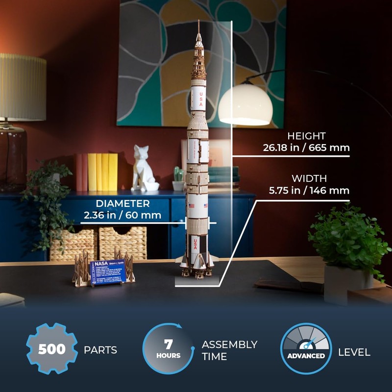 UGEARS NASA Saturn V Model Rocket Kit - Space Ship