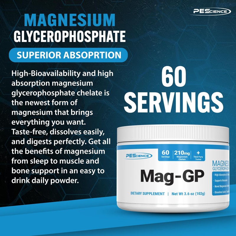 PEScience Mag-GP, Magnesium Glycerophosphate Chelate Powder, 60 Servings, High Absorption,