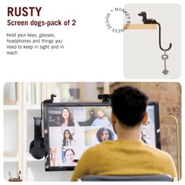Monkey Business Rusty The Dog Tail Hook for Computer Screen, Desk Headphone Hanger Organizer Decorative Hooks, Adhesive Hook for Hanging Keys and Accessories - (Pack of 2)