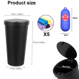 Car Bin with Lid, Small Car Rubbish Bin with 5 Rolls of Bin Liners, Mini Car Bin Interior for Cars, Drink Holder, Rubbish Bin, Waterproof and Odour-Proof for Cars, Home, Office
