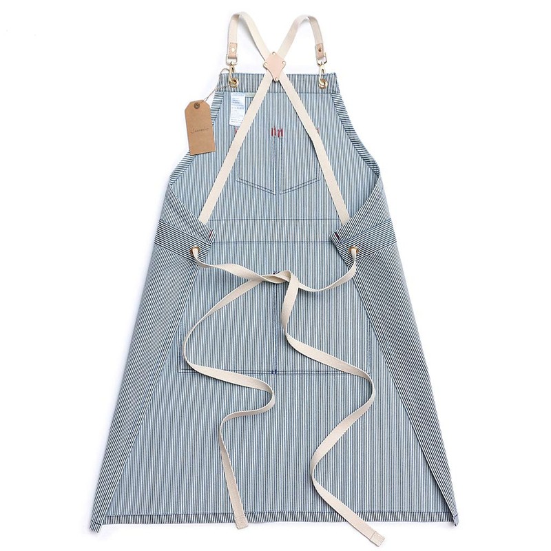 Jeanerlor Blue Striped Denim Aprons for Women and Men -