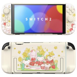 PlayVital Switch 2 Protective Case, Cute Hard Cover Case, Compatible with Dock While Closing Out, Switch 2 Back Kickstand, Scratch Resistant, Shock Resistant, Includes Thumb Grip, Button Cap & Sticker