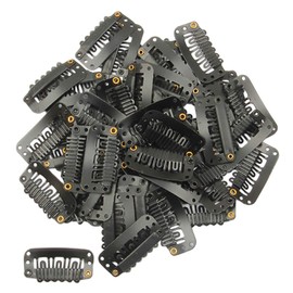 50pcs Wig Clips 32mm Snap Clips For Hair Extension 6-teeth Black Color Hair Extensions Clip with Thread and Needles (Black -50pcs)