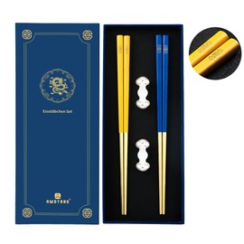 AMOTANG 2 Pairs Chopsticks Dishwasher Safe with 2 Ceramic Chopsticks Holder, Reusable Sushi Chopsticks Food Chopsticks in Matching Gift Box, Design of the Forbidden City in China