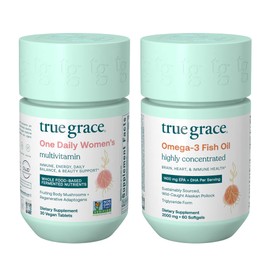 True Grace One Daily Women’s Multivitamin (30 Vegetarian Tablets) & Omega-3 Fish Oil (60 Softgels) - Gluten Free, Soy Free, Organic - 30-Day Supply of Each