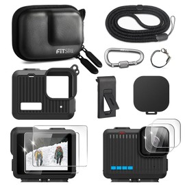 FiTSTILL PU Mini Carrying Case&Silicone Sleeve Rubber Protective Case for Go Pro Hero 4K 2024,Replace Battery Side Cover&Lens Caps&Lanyard&Screen Protectors for Hero4K Action Camera Accessories Kit