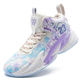 kniaiwx Men's Basketball Shoes Wear-Resistant Shock-Absorbing Training Shoes Fashionable Multifunctional Outdoor Shoes Beige-Purple Size 8.5