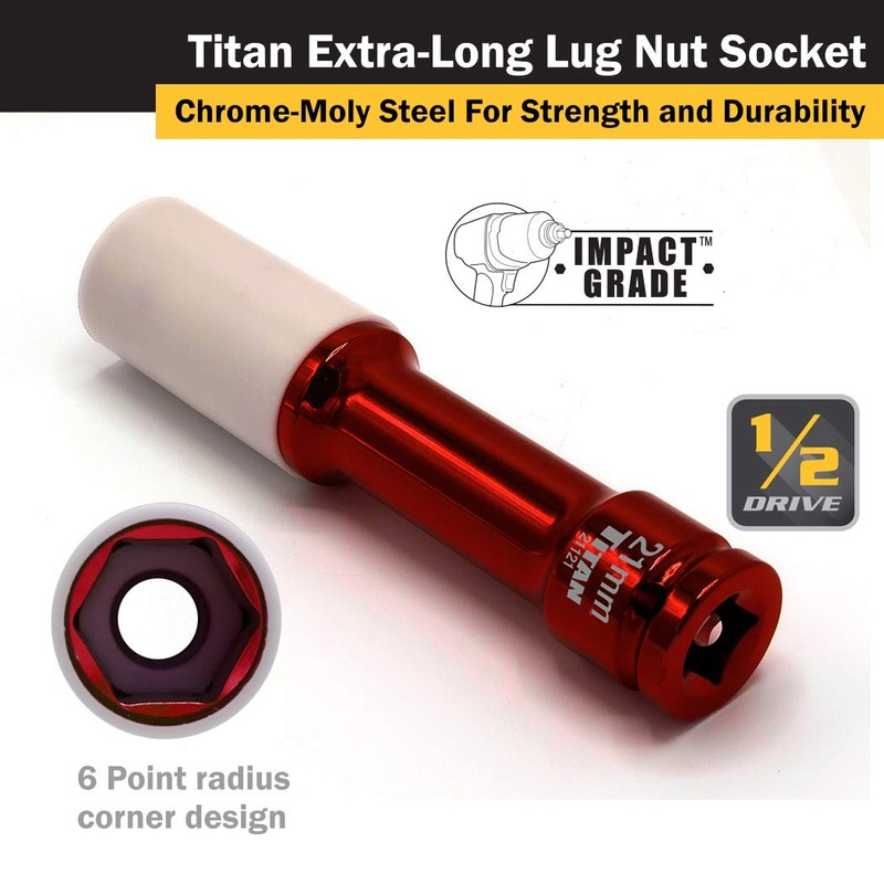 Titan 21121 1/2-Inch Drive x 21mm Non-marring Impact Extra-Long Lug