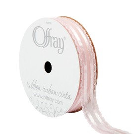 Berwick Offray 147151 5/8" Wide Satin and Sheer Craft and Decorative Ribbon, 9-Foot Spool, Light Pink and Opal