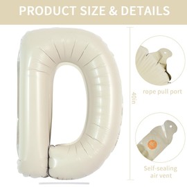 TONIFUL 40 Inch Large Cream White Letter D Balloons Giant Alphabet Letter Balloons,Foil Mylar Big Balloons for Birthday Party,Anniversary,Baby Shower,Wedding Supplies Decorations