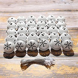 Zsail Christmas Bells 32 Pieces Jingle Bells with Snowflake Cutout 1.6 Inch/ 40 mm Craft Bells for Christmas Trees and Home Decorations (Silvery)
