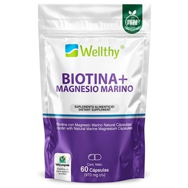 Wellthy Biotina 300g y Magnesio Marino Francés 377mg de Alta Biodisponibilidad. Dosis diarias garantizadas de Biotina y Magnesio en solo 1 Cápsula al 