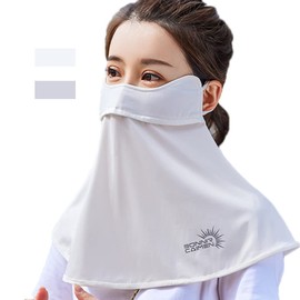 [JEWYOCO] Yoshizangyo UV Protection Mask, Face Cover, Not Stiffly, Face Guard, Neck Warmer, For Summer, Sun Protection, Bicycle, Tennis, Golf, Quick Drying, Gray + White 2 pieces